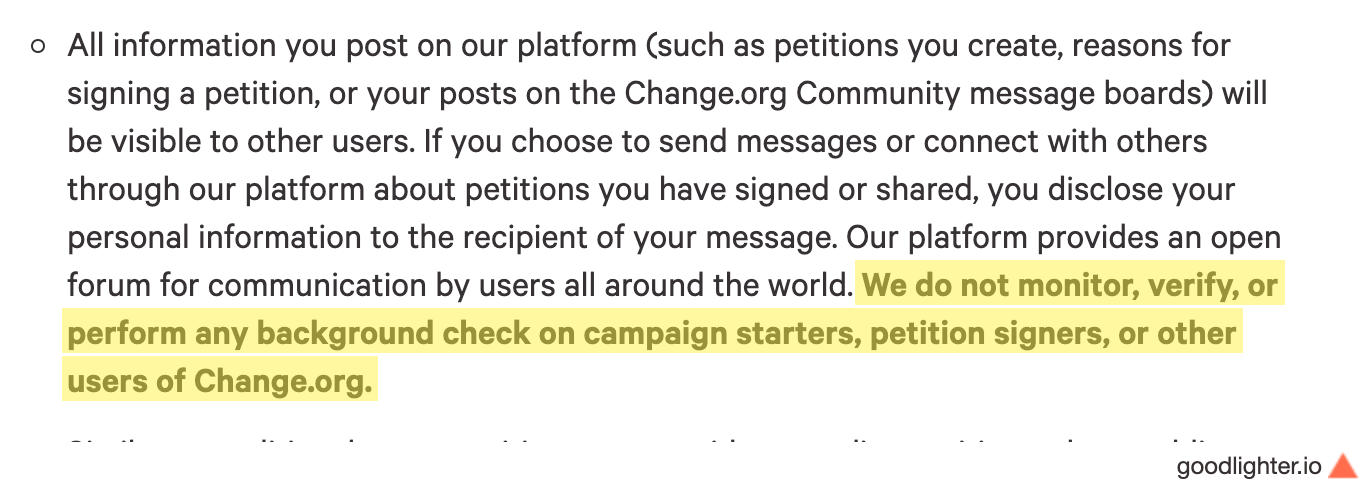 Part of Change.org's privacy statement